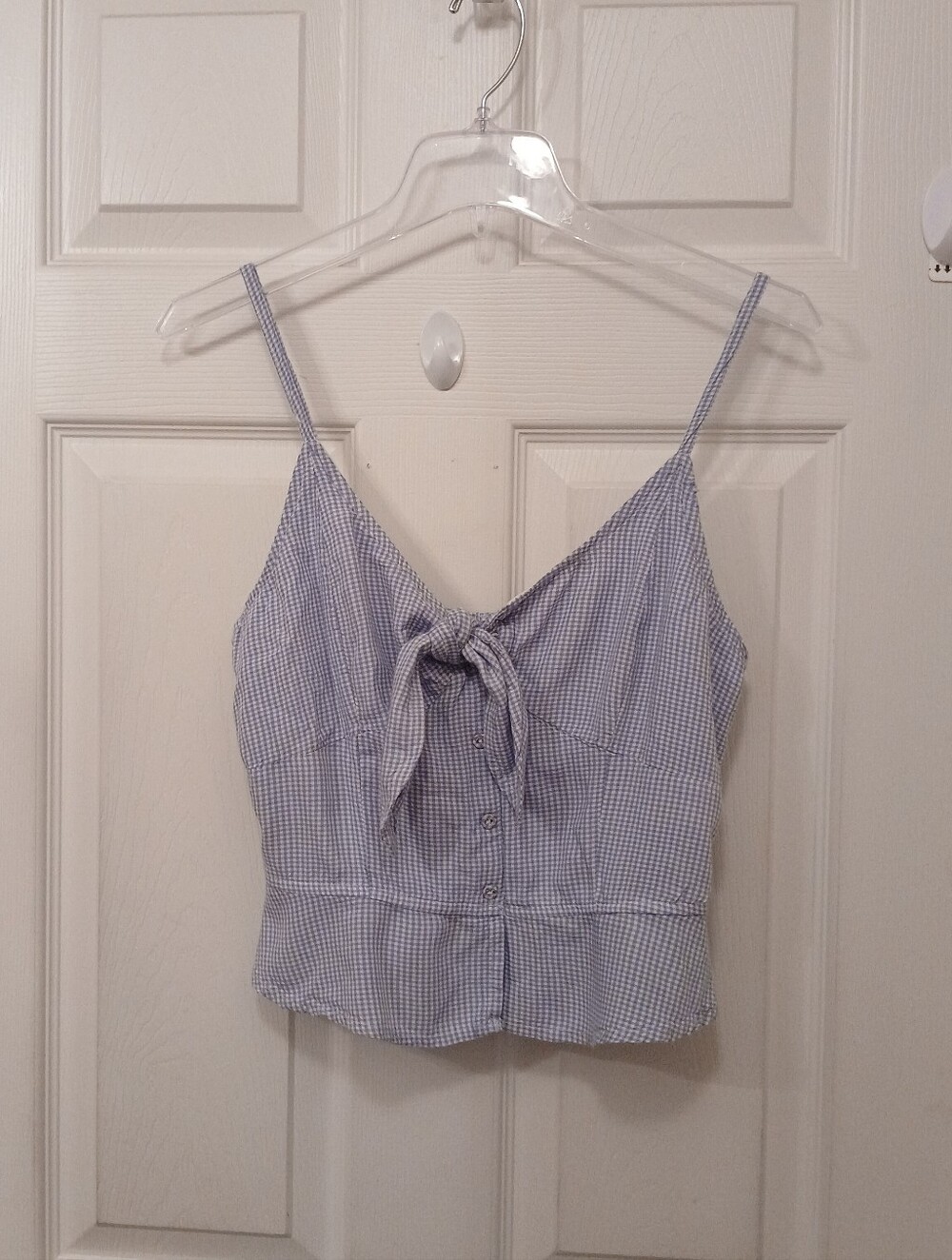 Japna Peplum Crop Top Cami Women's Size M Blue White Gingham Check Feminine